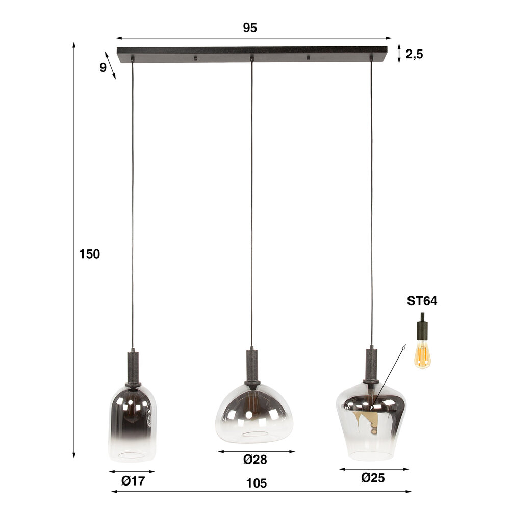 Hanglamp Zenith 3-lichts / Artic zwart