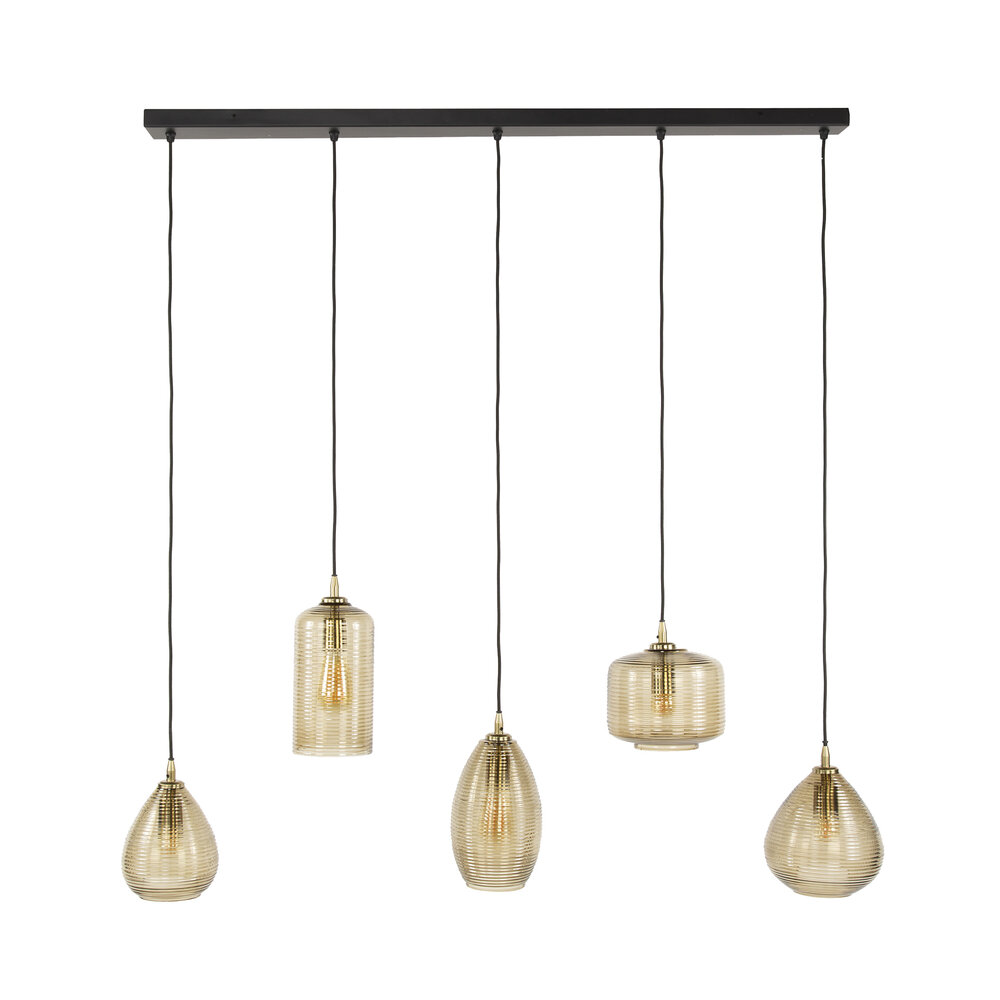 Hanglamp Stripe Horizontal 5-lichts / Smoke bruin glas