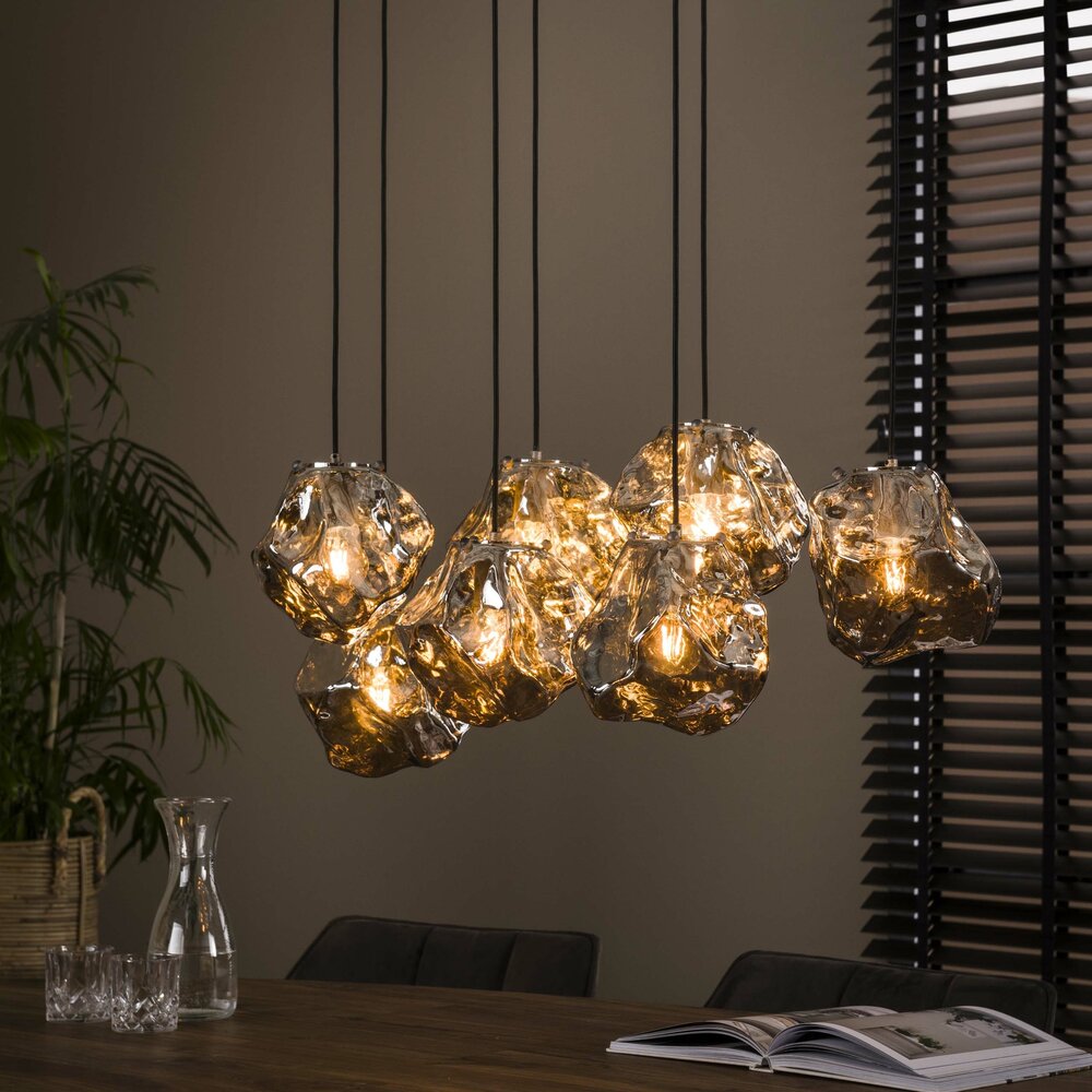 Hanglamp Rock 4+3-lichts / Chroom glas