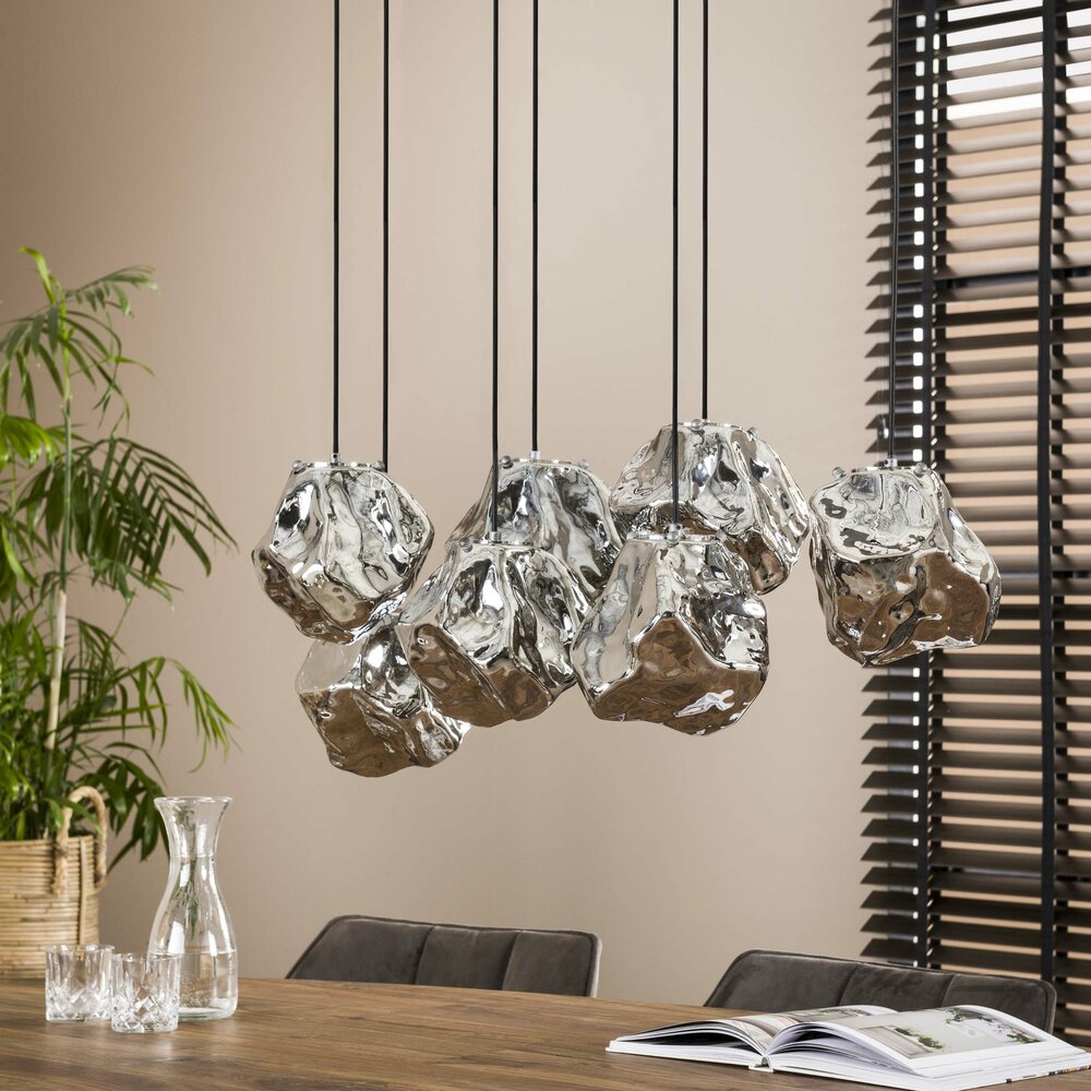 Hanglamp Rock 4+3-lichts / Chroom glas