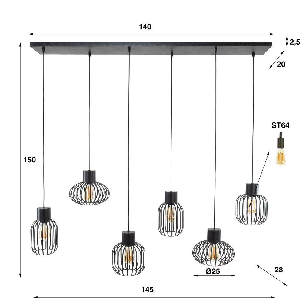 Hanglamp Mix Metal 3+3-lichts / Charcoal