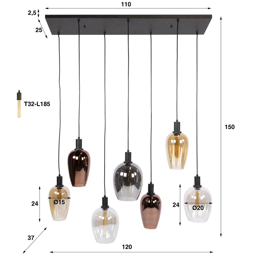 Hanglamp Amfora 7-lichts / Artic zwart