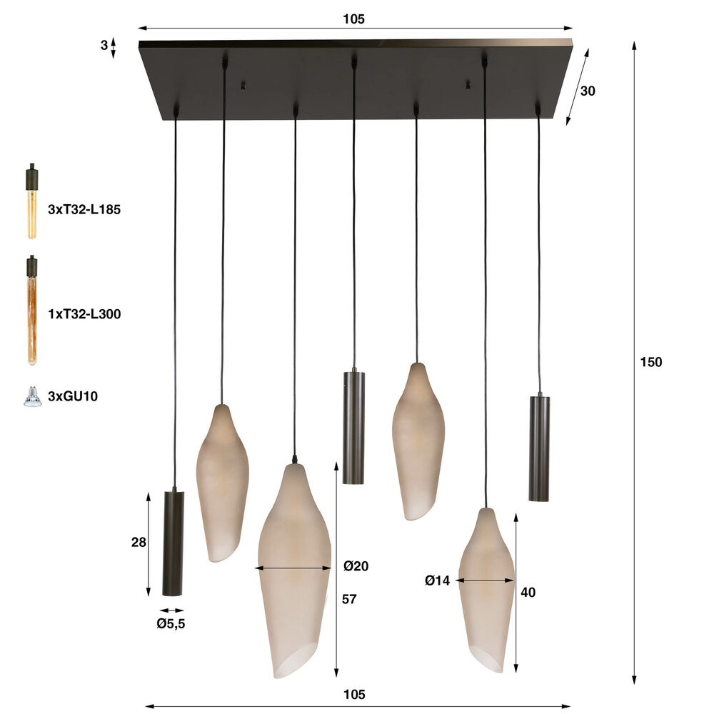 Hanglamp Cocoon pendel 4+3-lichts / Sienna bruin-frosted