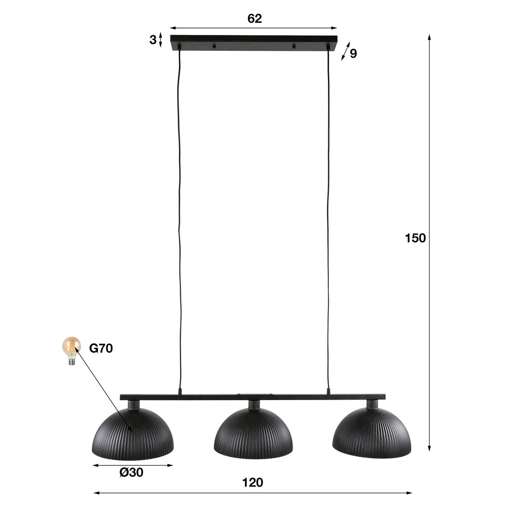 Hanglamp Ripple 3-lichts / Artic zwart