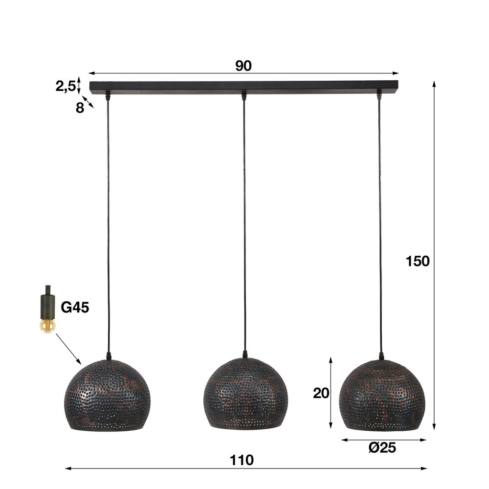 Hanglamp Punch Orb 3-lichts / Zwart bruin