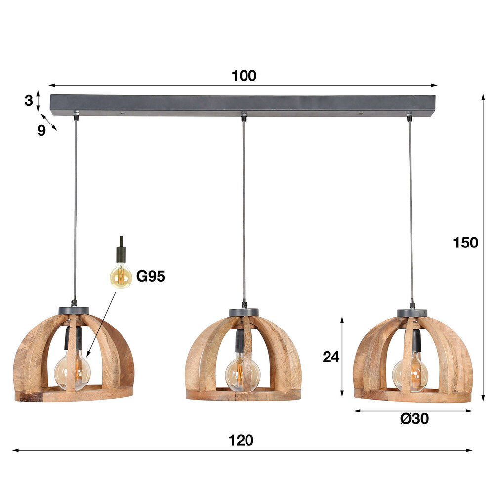 Hanglamp Orba 3-lichts / Massief mango