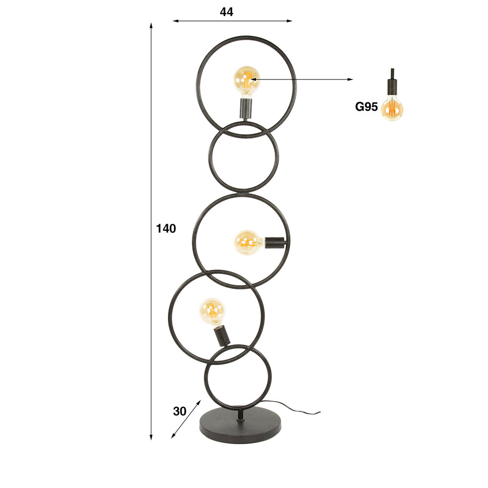 Vloerlamp Loop 3-lichts / Artic zwart