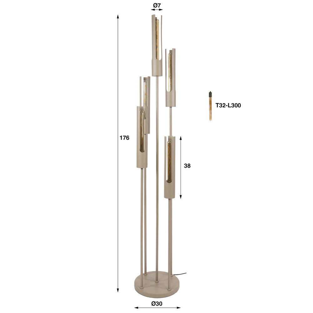 Vloerlamp Tube getrapt 5-lichts / Beige