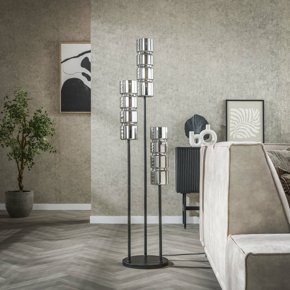 Vloerlamp Cylinder Glass getrapt 3-lichts / Artic zwart