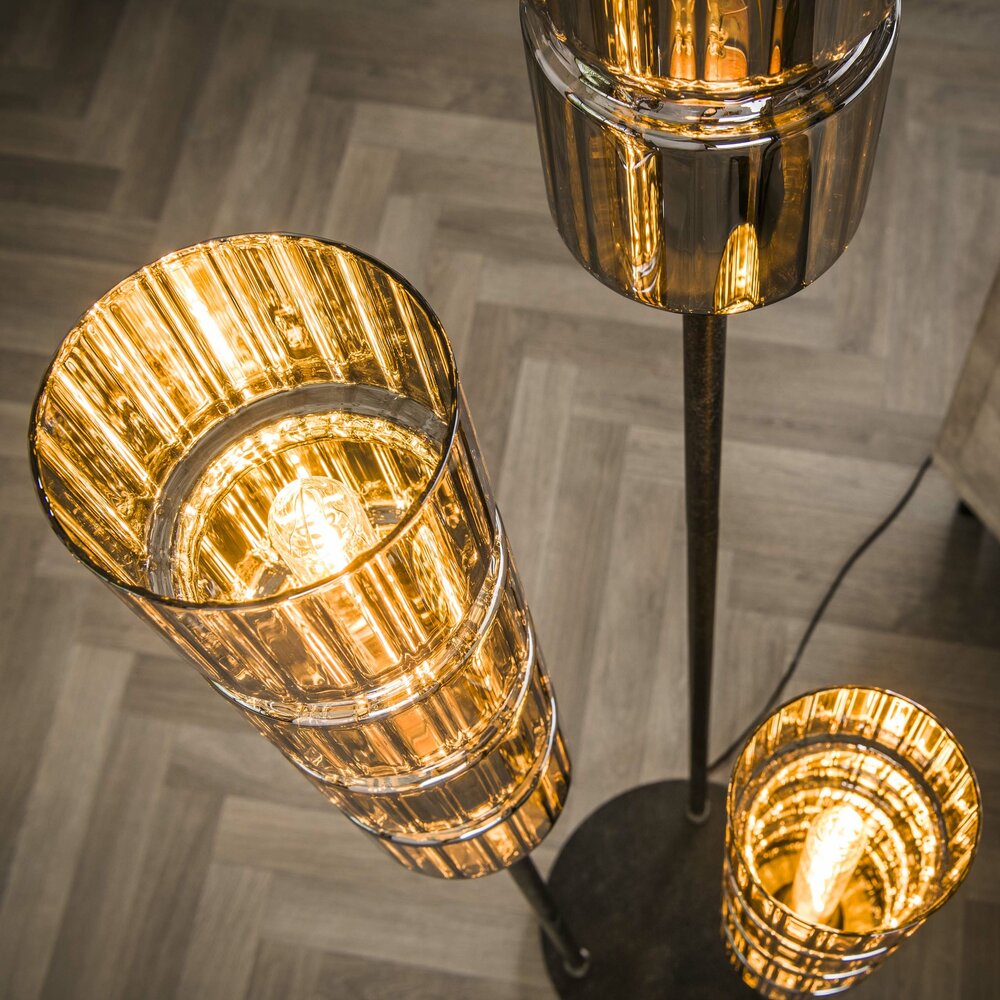 Vloerlamp Cylinder Glass getrapt 3-lichts / Artic zwart
