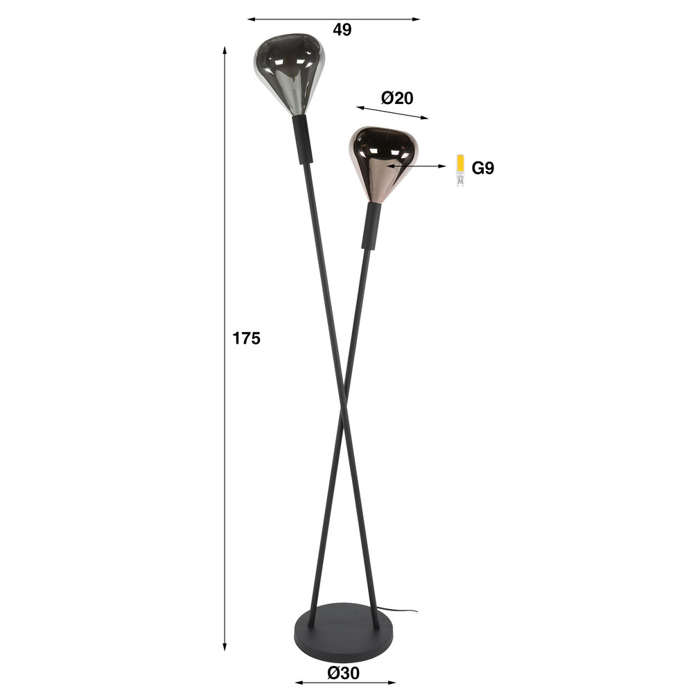 Vloerlamp Wings 2-lichts / Zwart