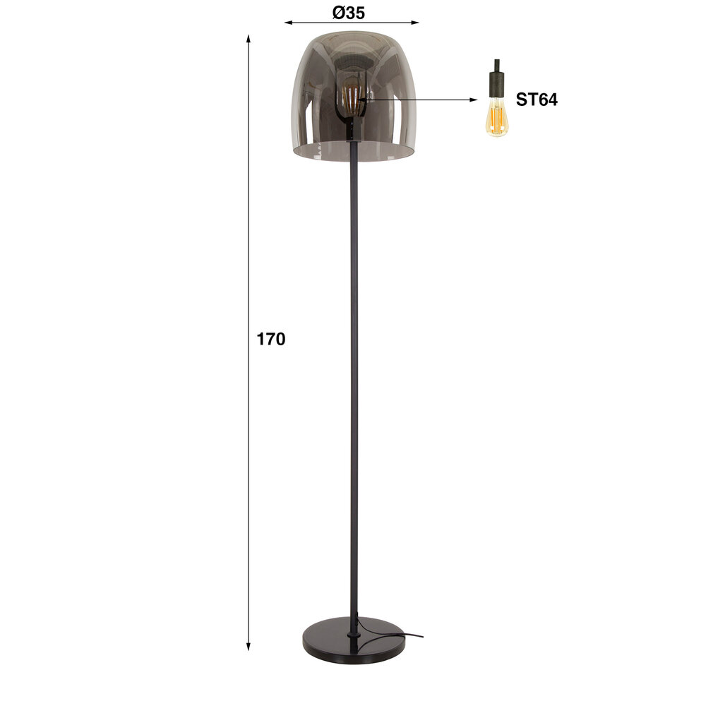 Vloerlamp Drift Glass 1-lichts / Smoke grey glas