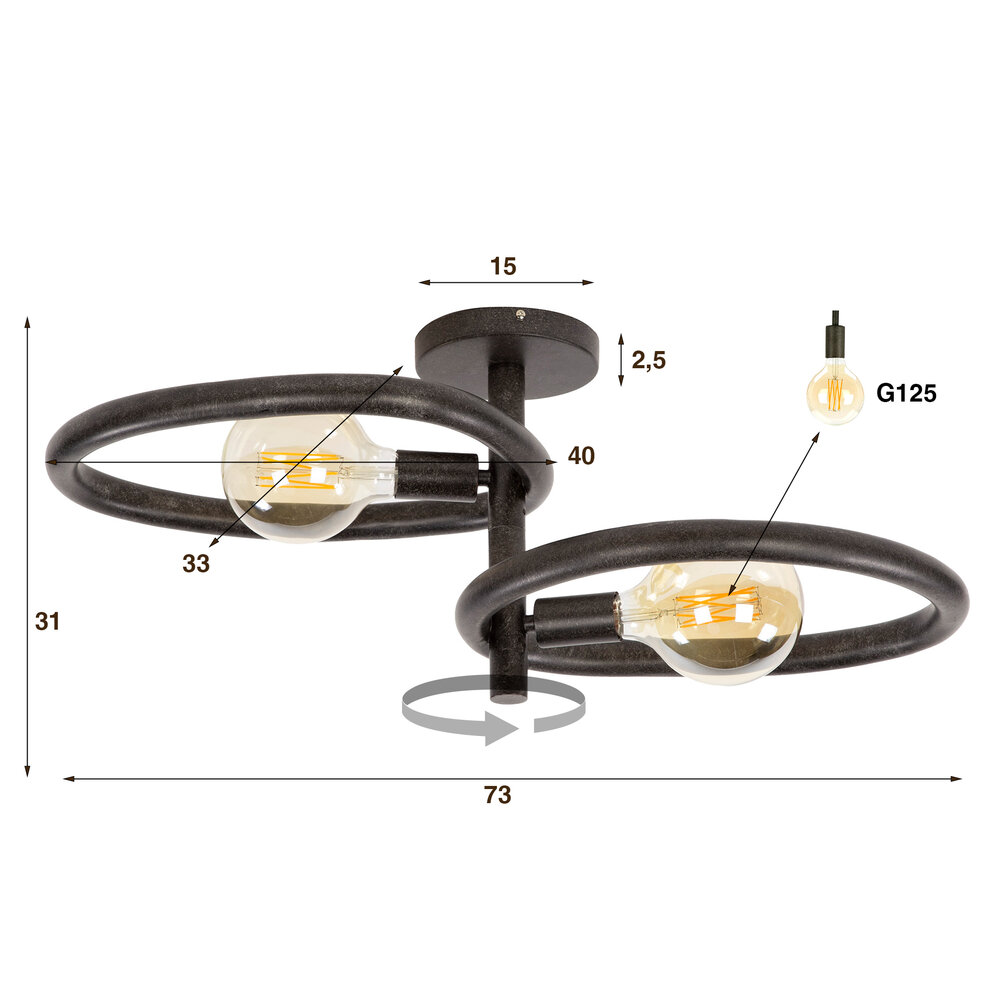Plafondlamp Pebble 2-lichts / Artic zwart