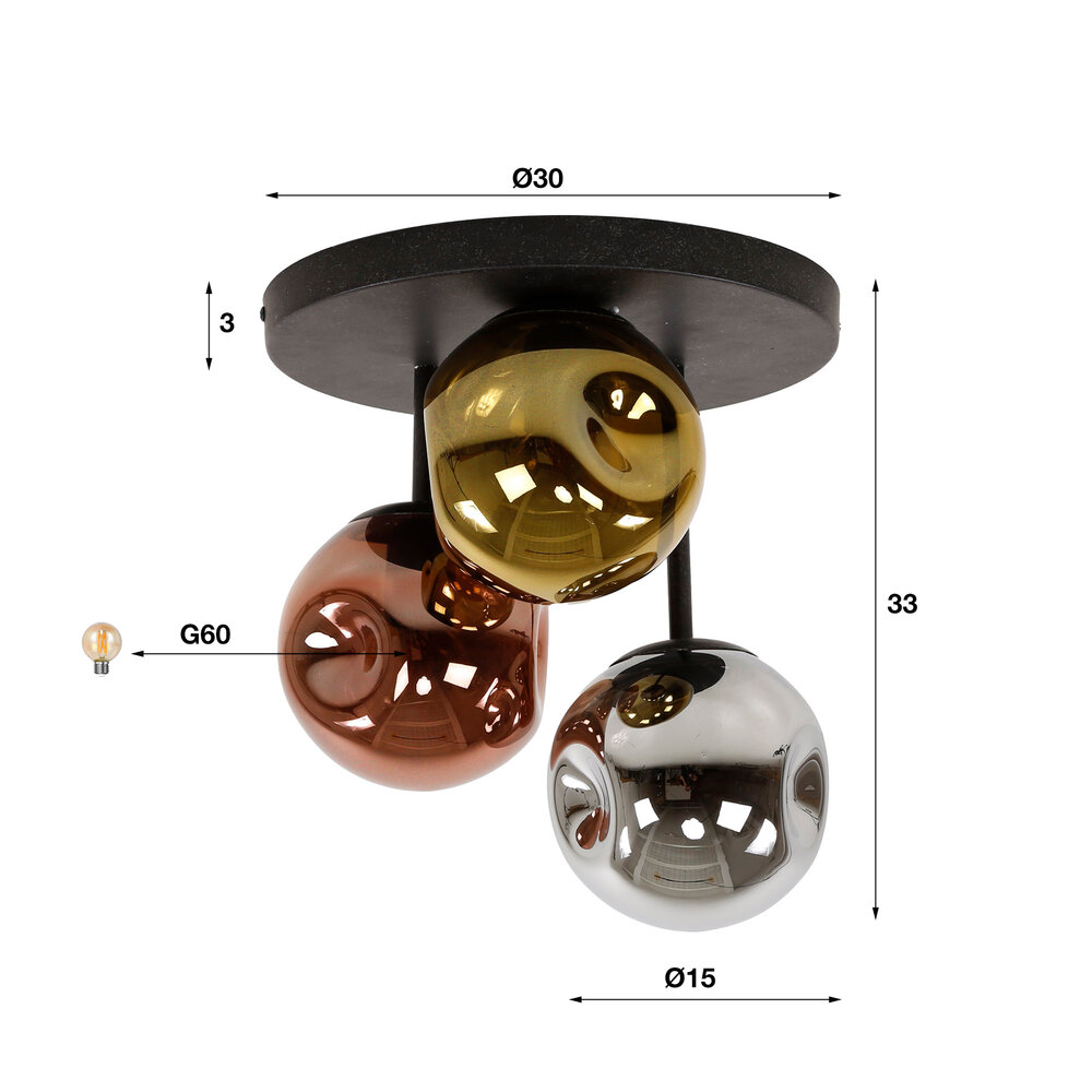 Plafondlamp Stellar 3-lichts / Artic zwart