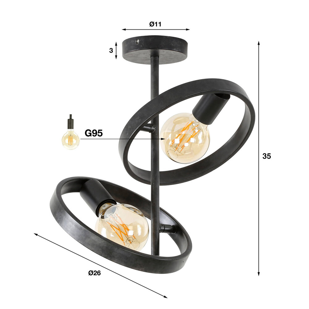 Plafondlamp Hover 2-lichts / Charcoal