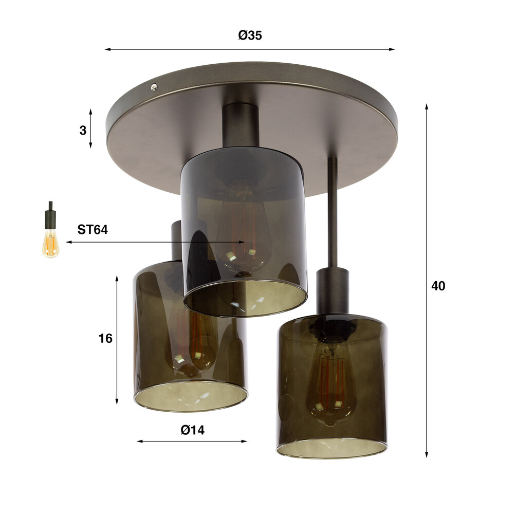 Plafondlamp Sepiora 3-lichts / Sienna bruin