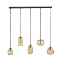 Hanglamp Stripe Horizontal 5-lichts / Smoke bruin glas