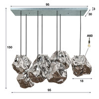 Hanglamp Rock 4+3-lichts / Chroom glas
