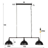 Hanglamp Industrial Tube 3-lichts / Zwart